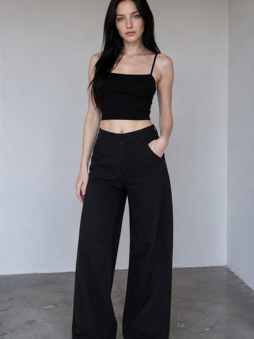 Levi’s Premium Ribcage Wide Leg Jeans Black Size 27 High Rise 90s Minimalist Mod